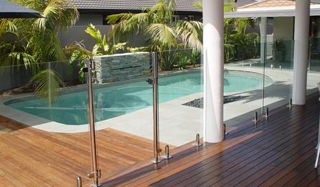 Glass balustrade with stainless steel fittings