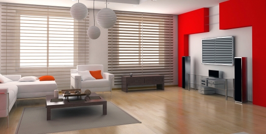 Modern minimal red and white color theme interior design