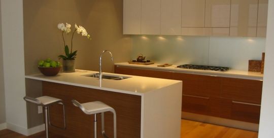 Modern minimalist white kitchen cabinet and countertops kitchen design