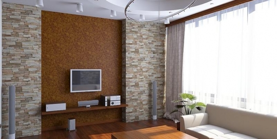 Superb living room interior design with nice wallpaper and plaster ceiling design
